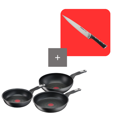 Tefal Pack set de sartenes 24/28 cm y wok 28 cm Unlimited y cuchillo chef 20 cm Ice Force