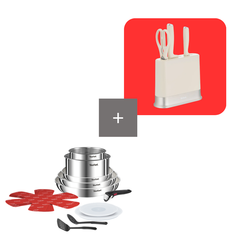 Tefal Pack Ingenio Emotion Set de 13 piezas sin antiadherente con EverSharp Daily Set de 2 cuchillos autoafilables con tijera