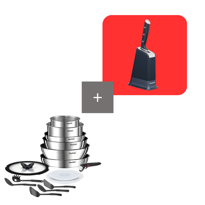 Tefal Pack Ingenio Emotion Set de 15 piezas con EverSharp Pro Cuchillo Chef Autoafilable