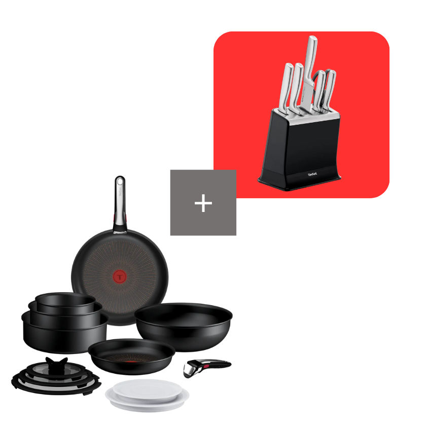 Tefal Pack Ingenio Excellence+ Set de 13 piezas antirrayaduras con EverSharpPro Set de Cuchillos Autoafilables