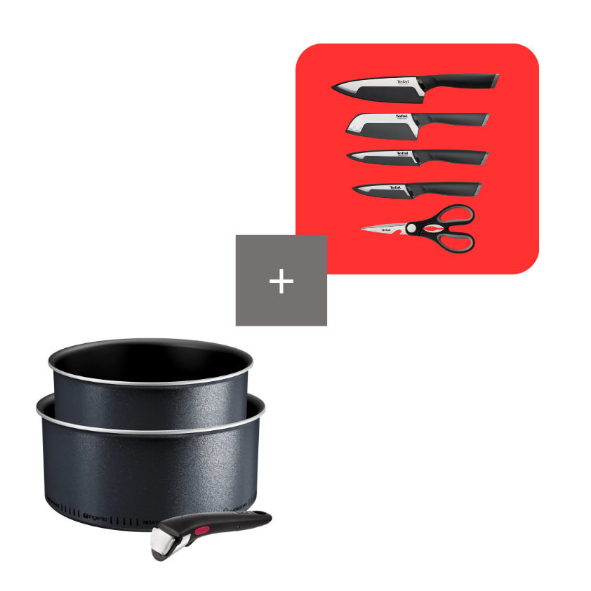 Tefal Pack Ingenio So'Light set de 3 piezas y set de 4 cuchillos comfort