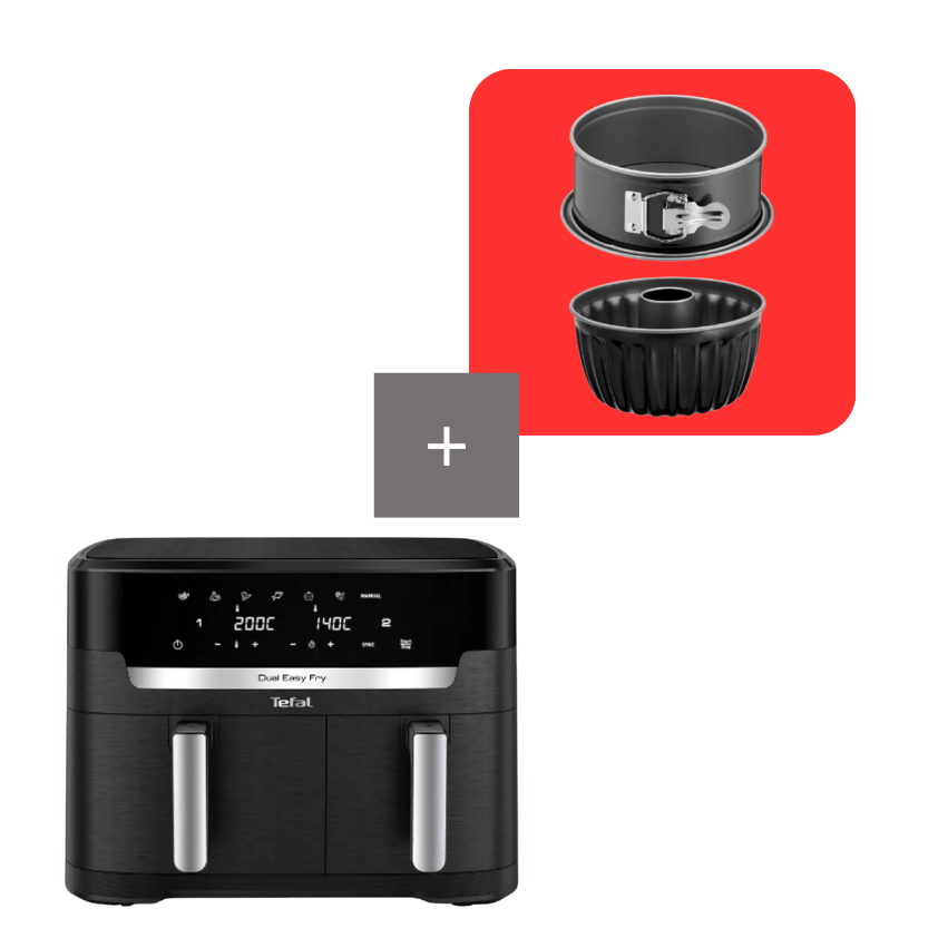 Tefal Pack freidora de aire XXL Dual Easy Fry con set de moldes de cocina