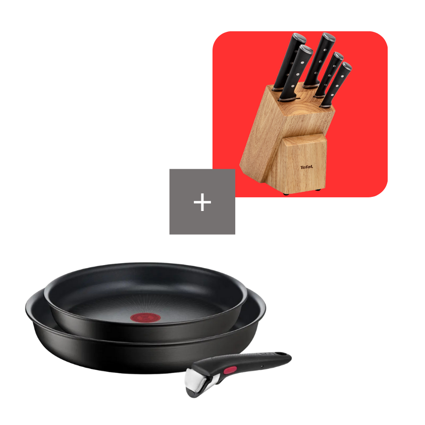 Tefal Pack set Ingenio Eco Resist 3 piezas con set de 5 cuchillos y soporte Ice Force