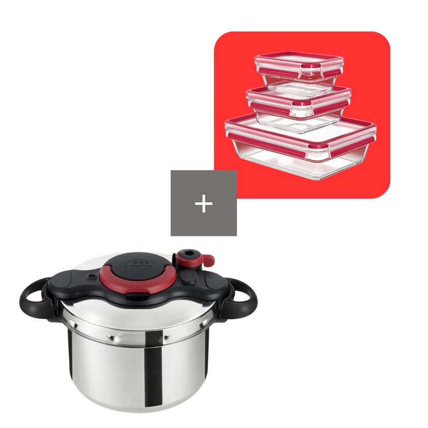 Tefal Pack olla a presión Clipso Minut Easy 6 L con set de herméticos de cristal