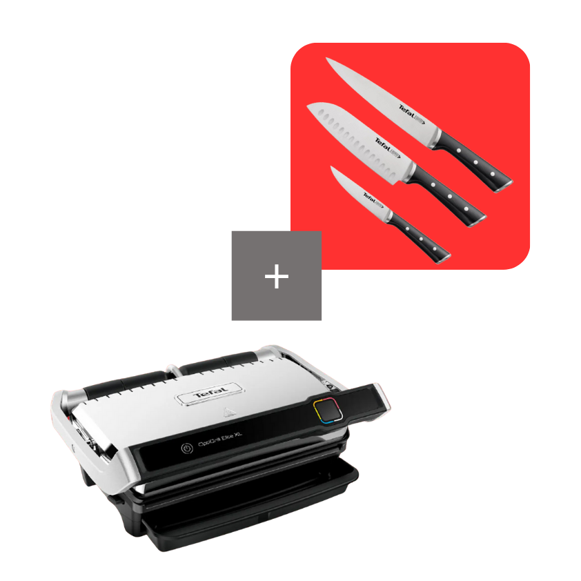 Tefal Pack Grill: Optigrill ELITE XL + Set 3 cuchillo ICE FORCE