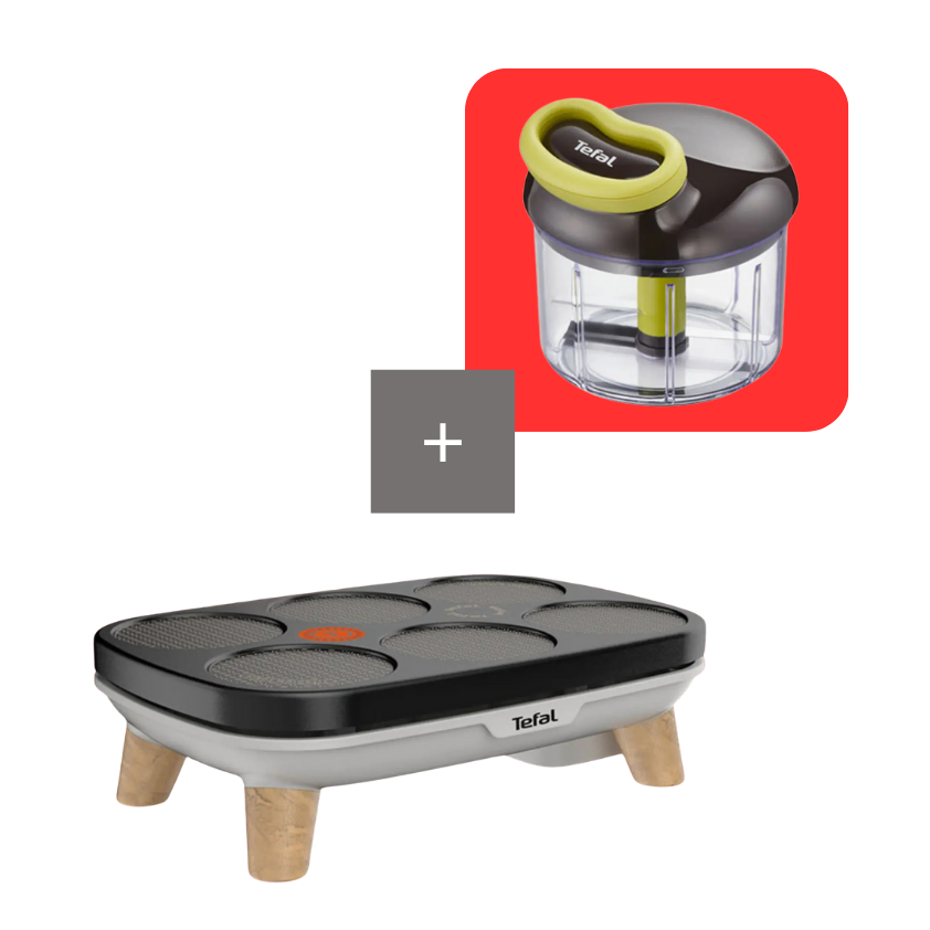 Tefal Pack crepes estilo americano: Crepera eléctrica y picadora manual