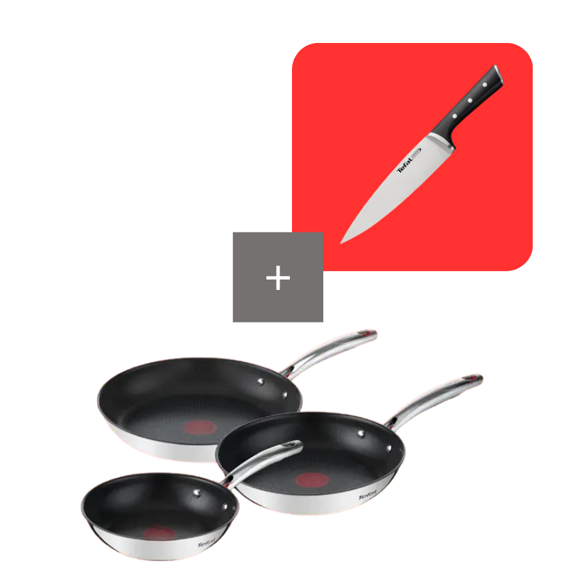 Tefal Pack set de sartenes 20/24/28 cm Duetto + y cuchillo chef 20 cm Ice Force
