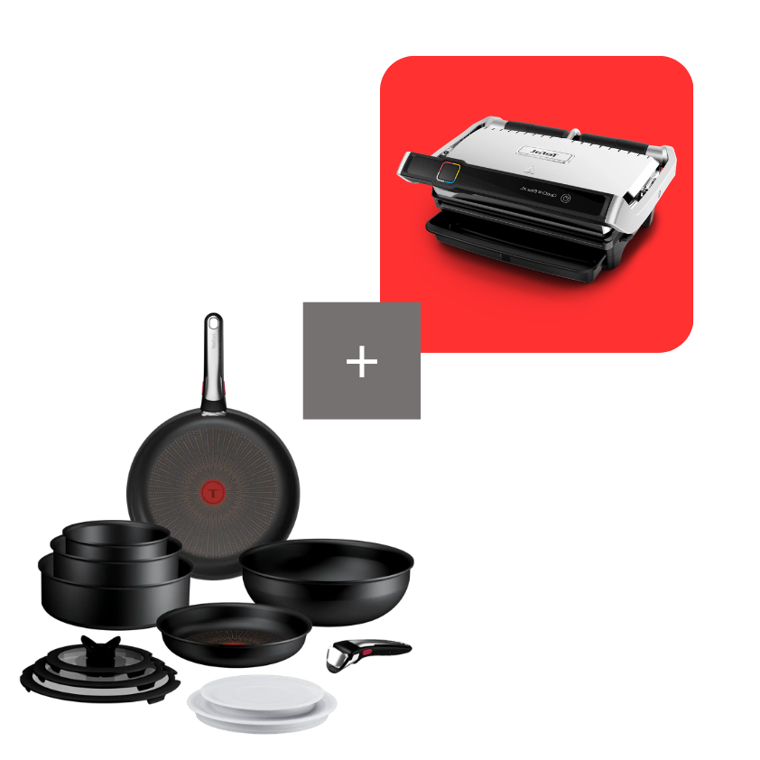 Tefal Pack Ingenio Excellence+ Set de 13 piezas antirrayaduras con OptiGrillElite XL Grill inteligente